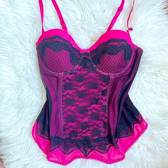 y2k corset lingerie top/ black and pink bustier top